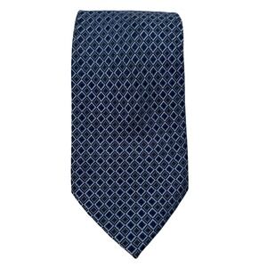 Eagle Shirtmakers Mens Blue Geometric Diamond Silk Necktie Hand Made Classic Tie